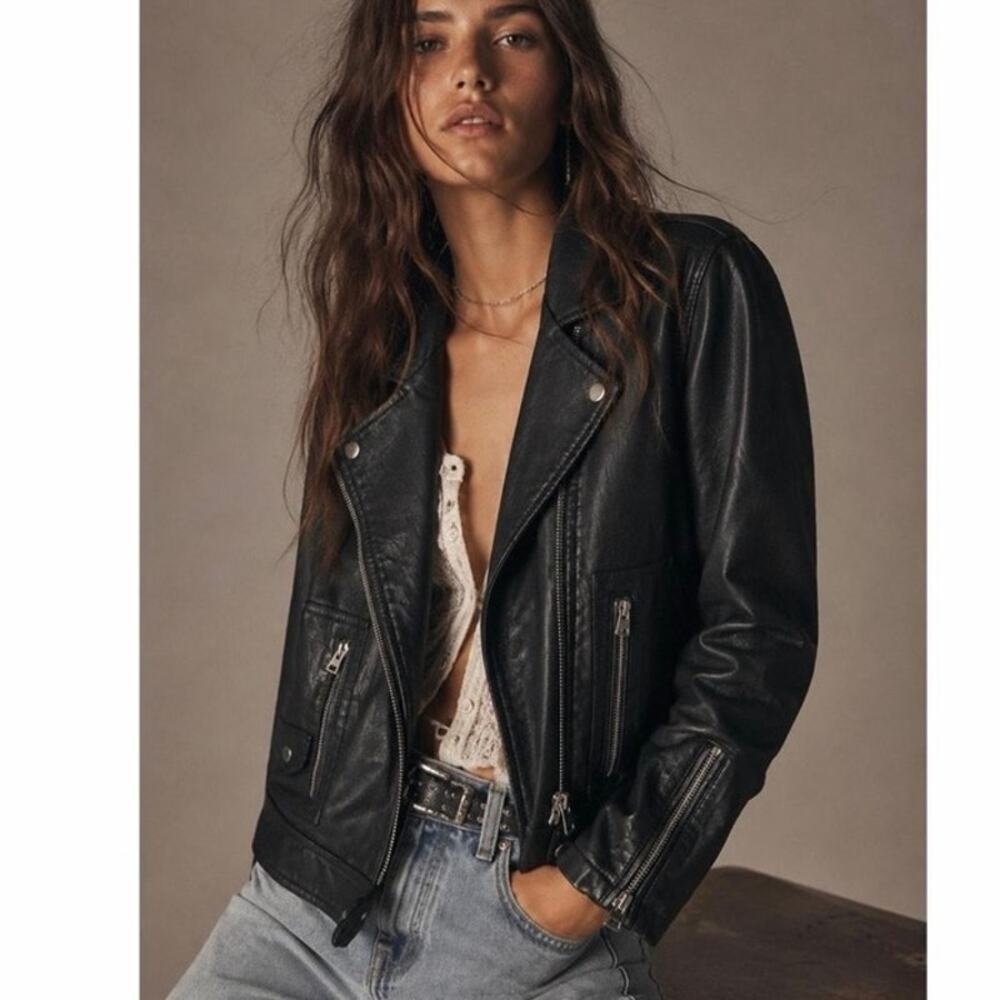 TopShop faux leather black moto jacket 4